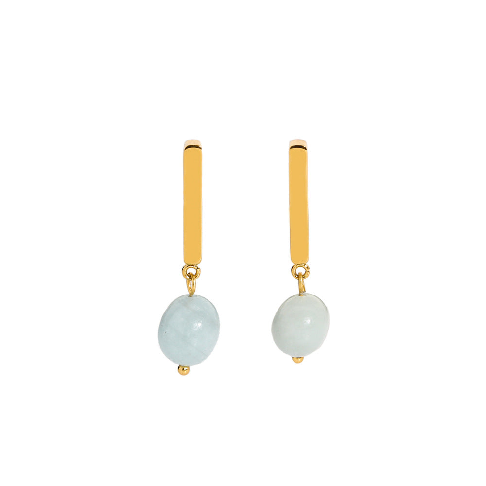 1 Pair Solid Color Plating Inlay Stainless Steel Natural Stone Natural Stone 18k Gold Plated Drop Earrings