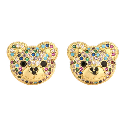 1 Pair Casual Bear Inlay Copper Zircon Ear Studs