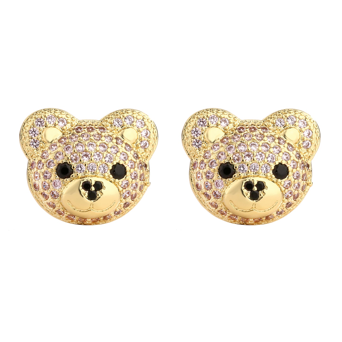 1 Pair Casual Bear Inlay Copper Zircon Ear Studs