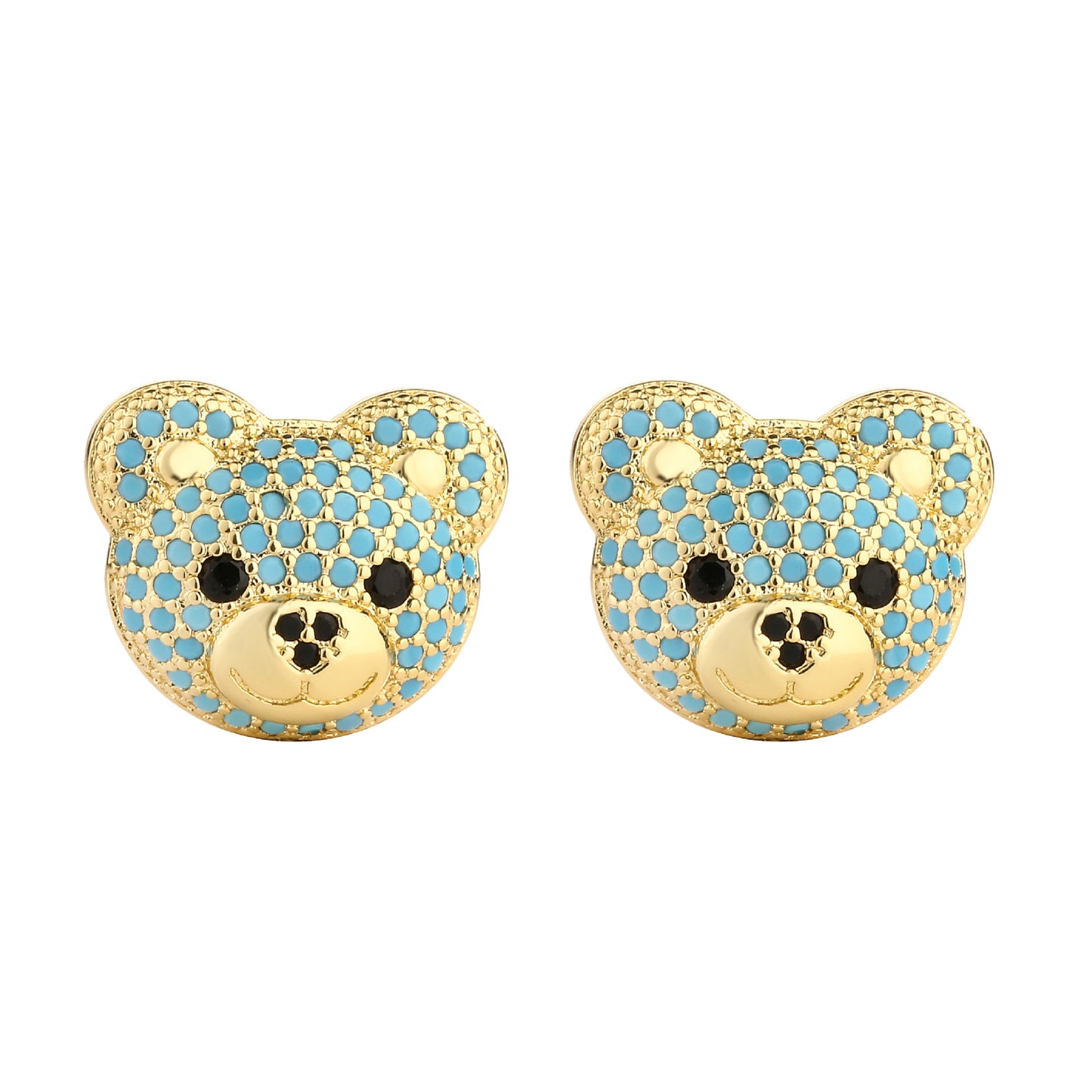 1 Pair Casual Bear Inlay Copper Zircon Ear Studs