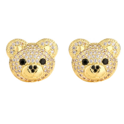 1 Pair Casual Bear Inlay Copper Zircon Ear Studs