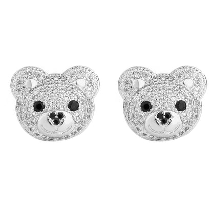 1 Pair Casual Bear Inlay Copper Zircon Ear Studs