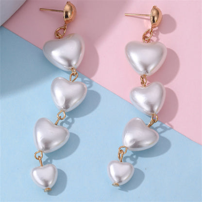 1 Pair Sweet Heart Shape Patchwork Imitation Pearl Drop Earrings