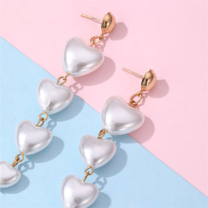 1 Pair Sweet Heart Shape Patchwork Imitation Pearl Drop Earrings