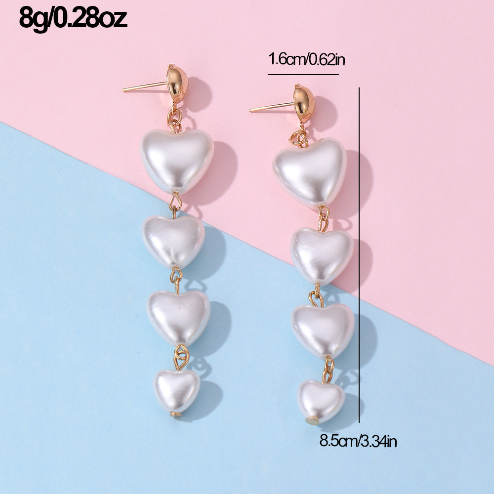 1 Pair Sweet Heart Shape Patchwork Imitation Pearl Drop Earrings