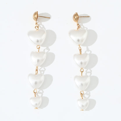 1 Pair Sweet Heart Shape Patchwork Imitation Pearl Drop Earrings