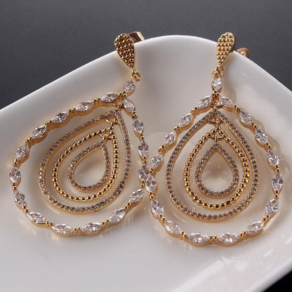 1 Pair Simple Style Water Droplets Plating Inlay Copper Zircon Gold Plated Drop Earrings