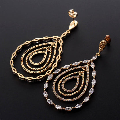 1 Pair Simple Style Water Droplets Plating Inlay Copper Zircon Gold Plated Drop Earrings