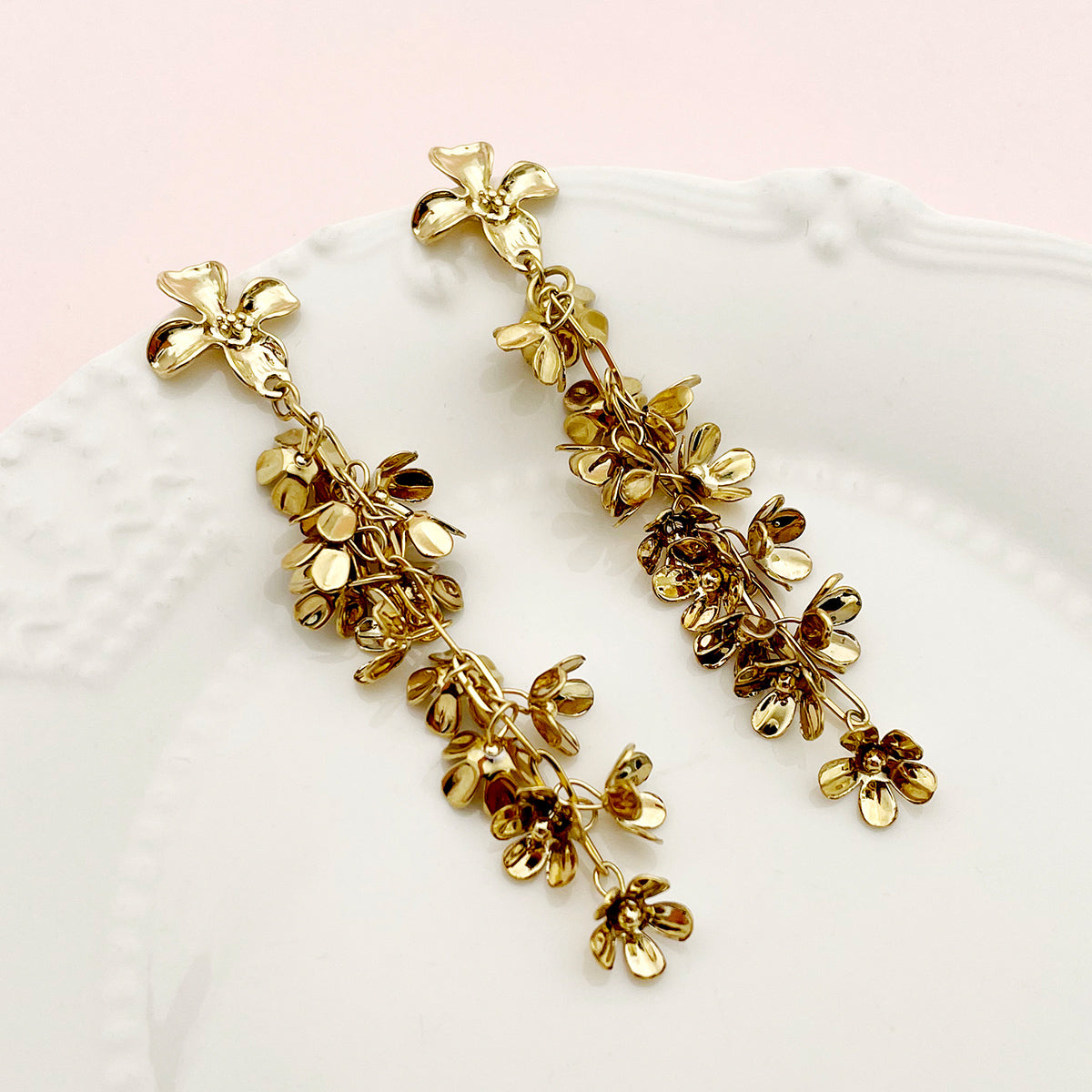 1 Pair Vintage Style Commute Flower Plating Stainless Steel Gold Plated Drop Earrings