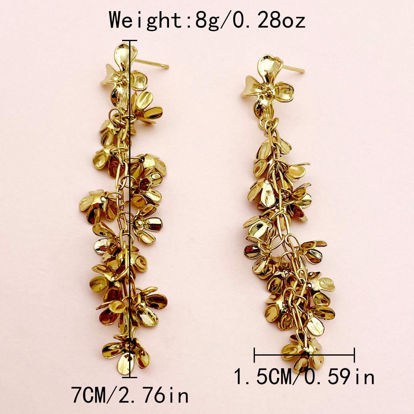 1 Pair Vintage Style Commute Flower Plating Stainless Steel Gold Plated Drop Earrings