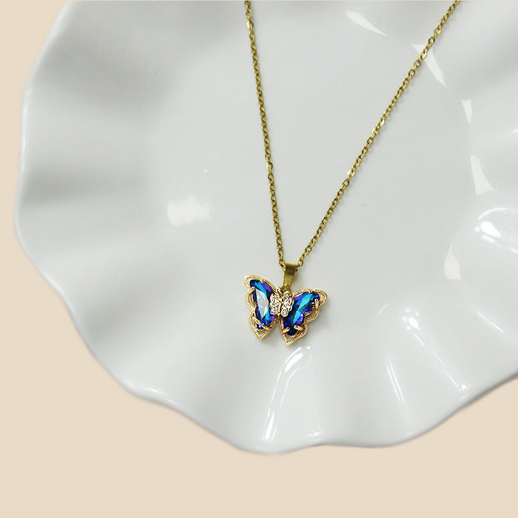 Casual Butterfly Stainless Steel Plating Inlay Zircon Gold Plated Pendant Necklace