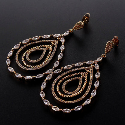 1 Pair Simple Style Water Droplets Plating Inlay Copper Zircon Gold Plated Drop Earrings