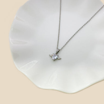 Commute Heart Shape Stainless Steel Epoxy Plating Inlay Zircon White Gold Plated Pendant Necklace