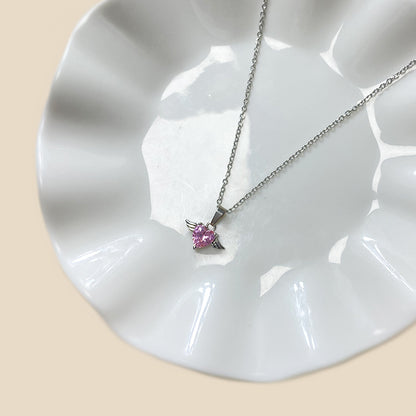 Commute Heart Shape Stainless Steel Epoxy Plating Inlay Zircon White Gold Plated Pendant Necklace