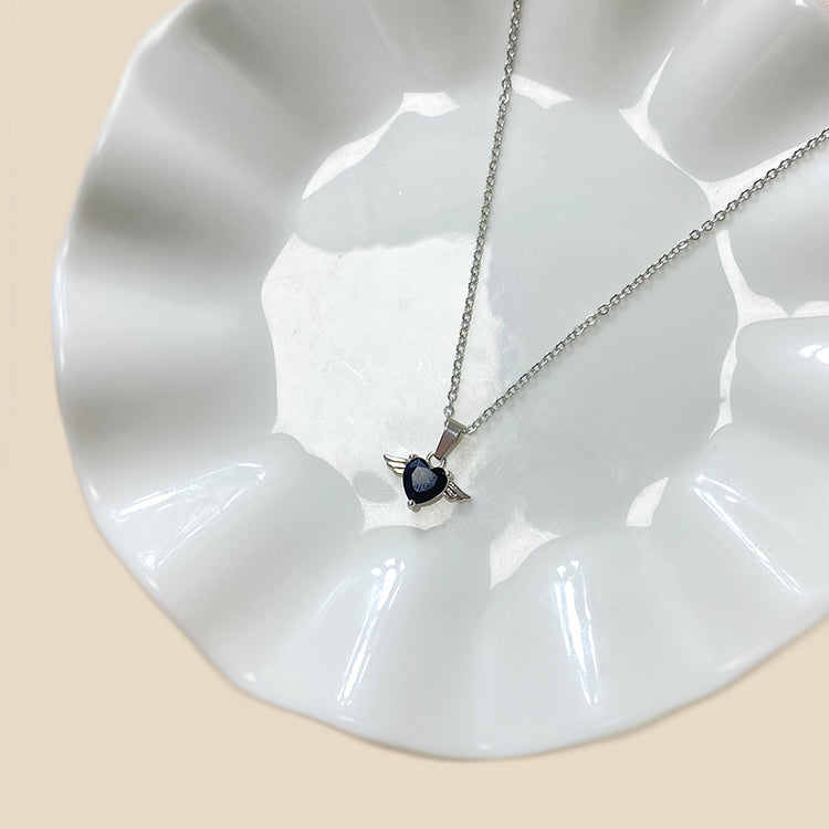 Commute Heart Shape Stainless Steel Epoxy Plating Inlay Zircon White Gold Plated Pendant Necklace