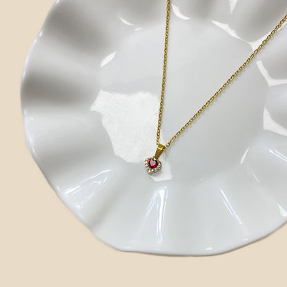 Commute Heart Shape Stainless Steel Epoxy Plating Inlay Zircon White Gold Plated Pendant Necklace