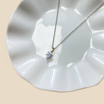 Commute Heart Shape Stainless Steel Epoxy Plating Inlay Zircon White Gold Plated Pendant Necklace