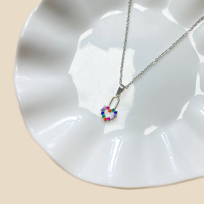 Commute Heart Shape Stainless Steel Epoxy Plating Inlay Zircon White Gold Plated Pendant Necklace