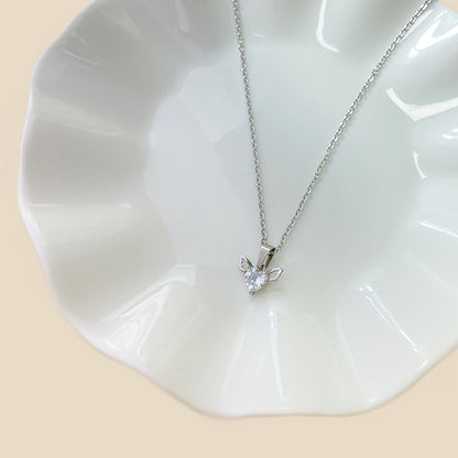 Commute Heart Shape Stainless Steel Epoxy Plating Inlay Zircon White Gold Plated Pendant Necklace