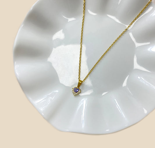 Commute Heart Shape Stainless Steel Epoxy Plating Inlay Zircon White Gold Plated Pendant Necklace