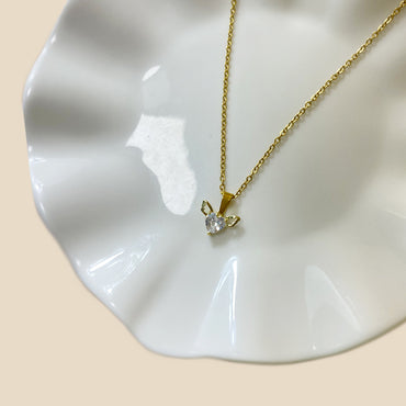 Commute Heart Shape Stainless Steel Epoxy Plating Inlay Zircon White Gold Plated Pendant Necklace