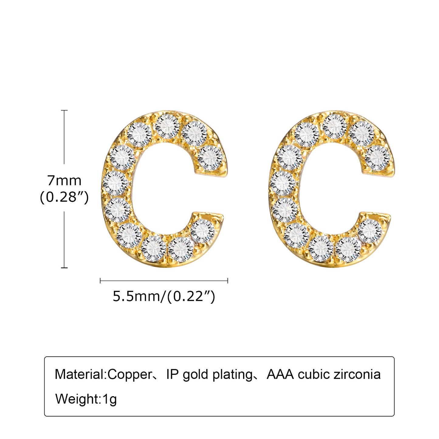 1 Pair Simple Style Letter Inlay Copper Zircon Gold Plated Ear Studs