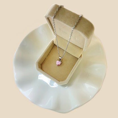 Commute Heart Shape Stainless Steel Epoxy Plating Inlay Zircon White Gold Plated Pendant Necklace