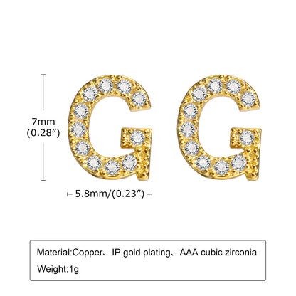 1 Pair Simple Style Letter Inlay Copper Zircon Gold Plated Ear Studs