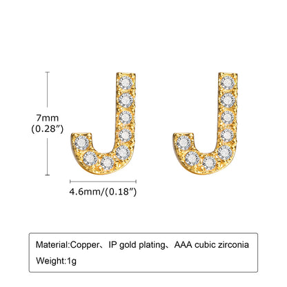 1 Pair Simple Style Letter Inlay Copper Zircon Gold Plated Ear Studs