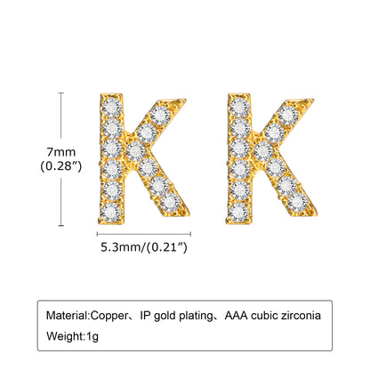 1 Pair Simple Style Letter Inlay Copper Zircon Gold Plated Ear Studs