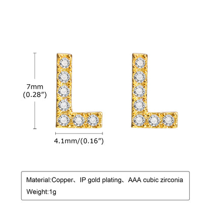 1 Pair Simple Style Letter Inlay Copper Zircon Gold Plated Ear Studs