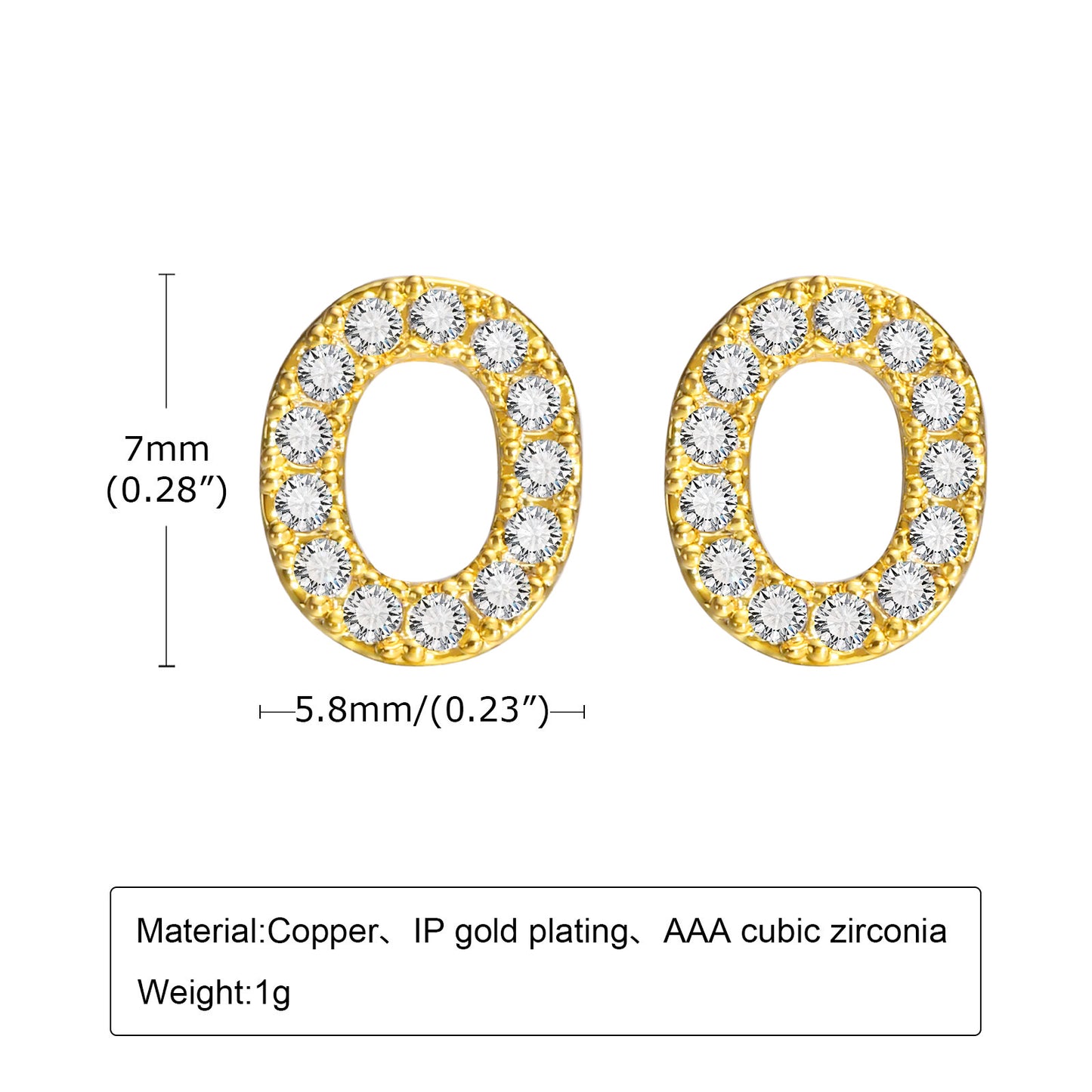 1 Pair Simple Style Letter Inlay Copper Zircon Gold Plated Ear Studs