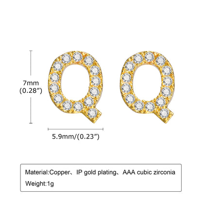 1 Pair Simple Style Letter Inlay Copper Zircon Gold Plated Ear Studs