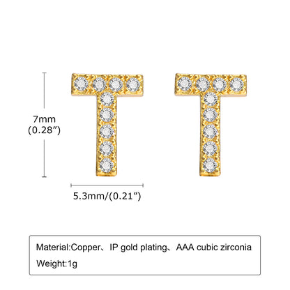 1 Pair Simple Style Letter Inlay Copper Zircon Gold Plated Ear Studs