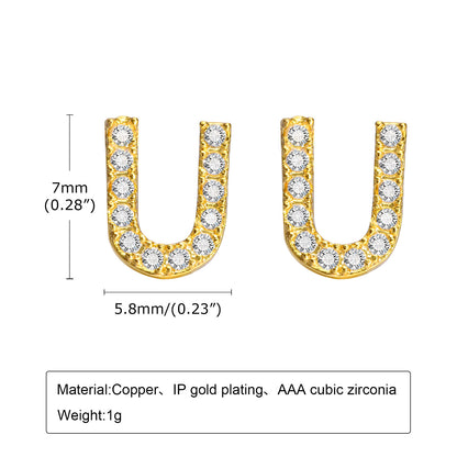 1 Pair Simple Style Letter Inlay Copper Zircon Gold Plated Ear Studs