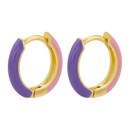 1 Pair Basic Simple Style Circle Round Enamel Plating Copper 18k Gold Plated Hoop Earrings