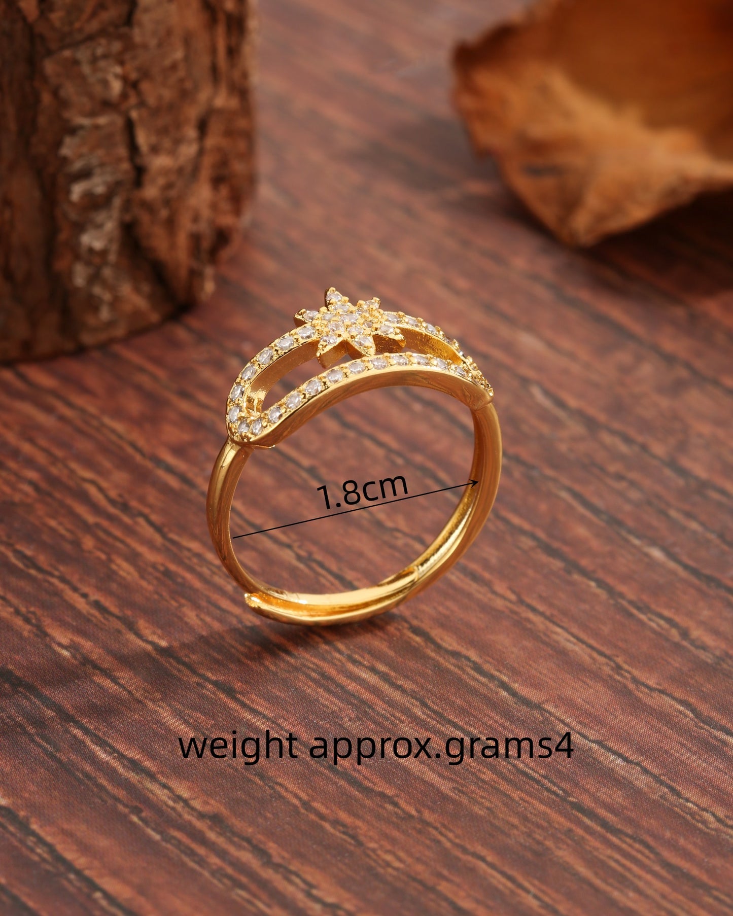 Luxurious Modern Style Sweet Hexagram Copper Plating Hollow Out Inlay Zircon 18k Gold Plated Rings