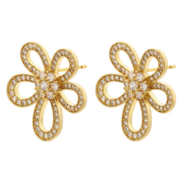 1 Pair Elegant Simple Style Petal Plating Inlay Copper Zircon 18k Gold Plated Ear Studs