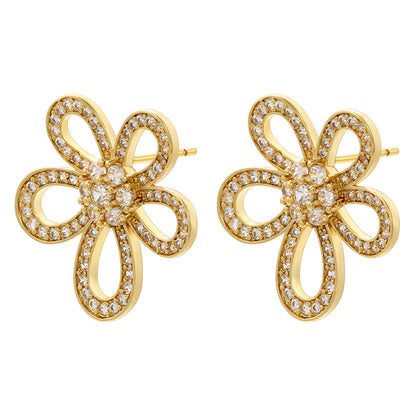 1 Pair Elegant Simple Style Petal Plating Inlay Copper Zircon 18k Gold Plated Ear Studs