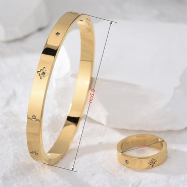 Wholesale Elegant Star Titanium Steel Inlay Artificial Gemstones Rings Bracelets