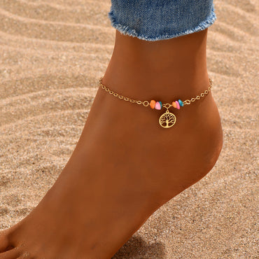 Vacation Bohemian Beach Tree 201 Stainless Steel Plastic Beaded Plating 18K Gold Plated Women'S Anklet