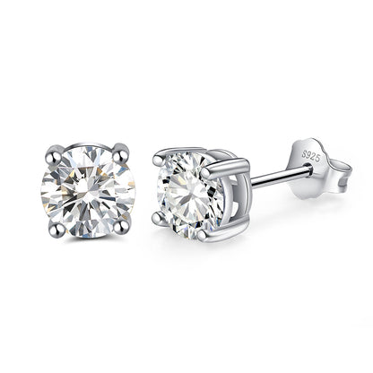 1 Pair Elegant Lady Geometric Inlay Sterling Silver Zircon White Gold Plated Rhodium Plated Ear Studs