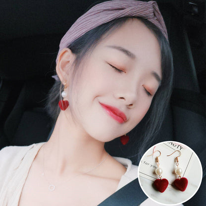 1 Pair Simple Style Heart Shape Inlay Alloy Pearl Drop Earrings