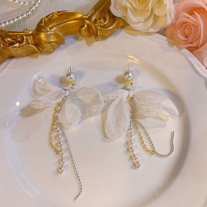 1 Pair Simple Style Flower Bow Knot Patchwork Alloy Drop Earrings