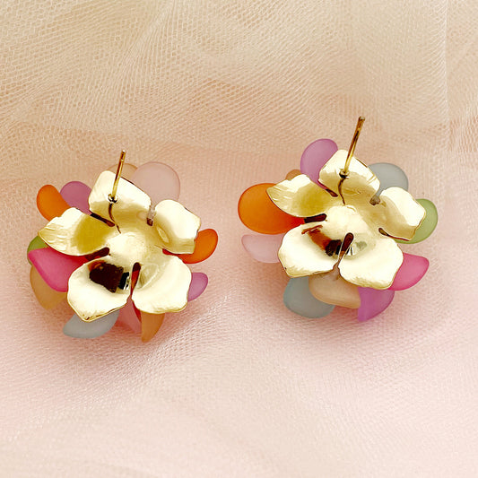 1 Pair British Style Commute Flower Plating Stainless Steel Gold Plated Drop Earrings