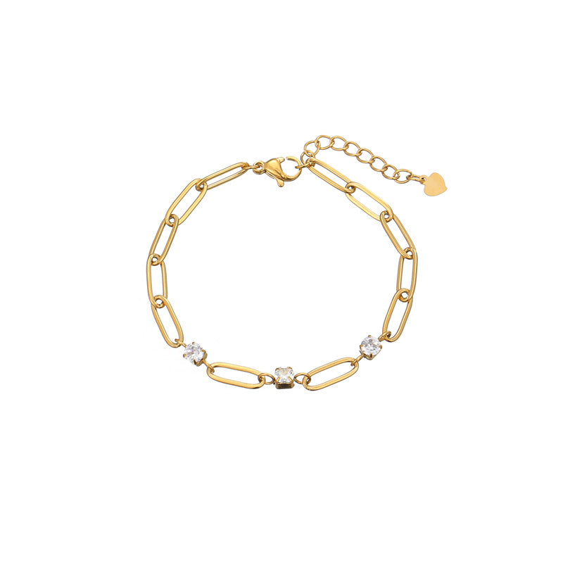 Casual Simple Style Classic Style Solid Color Stainless Steel Titanium Steel Gold Plated Zircon Bracelets In Bulk