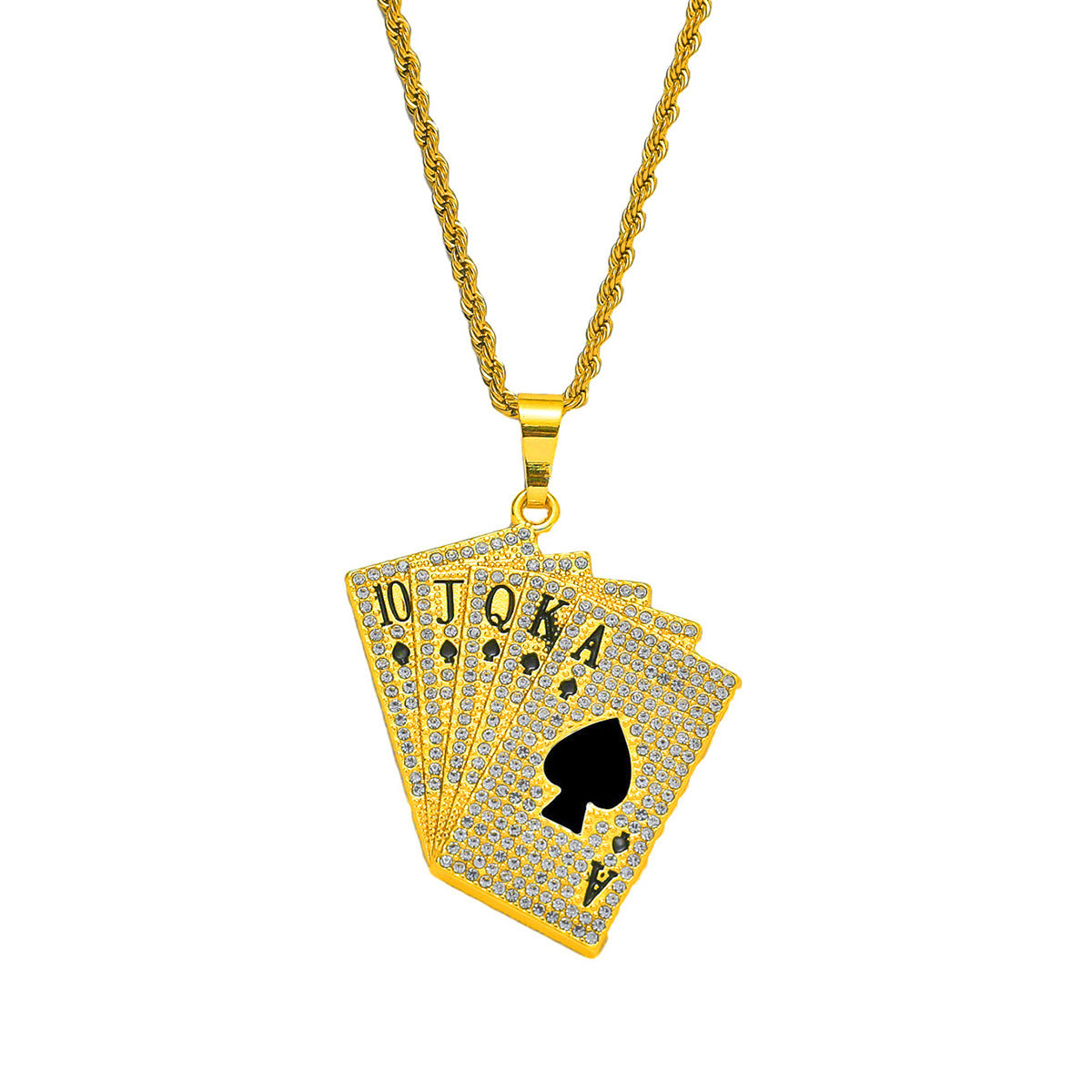 Hip-hop Poker Stainless Steel Alloy Inlay Rhinestones Men's Pendant Necklace