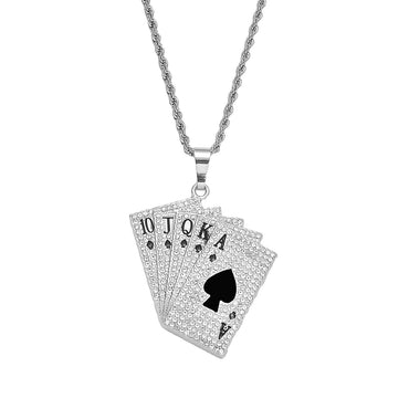 Hip-hop Poker Stainless Steel Alloy Inlay Rhinestones Men's Pendant Necklace