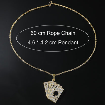 Hip-hop Poker Stainless Steel Alloy Inlay Rhinestones Men's Pendant Necklace