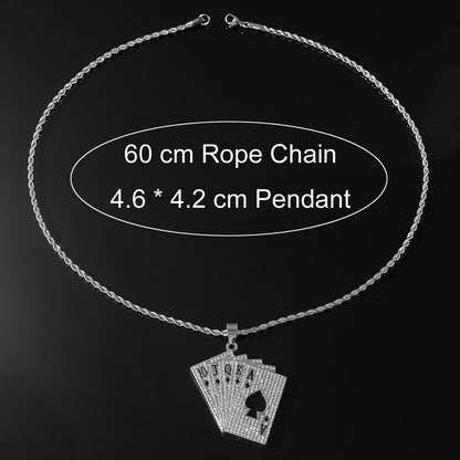 Hip-hop Poker Stainless Steel Alloy Inlay Rhinestones Men's Pendant Necklace